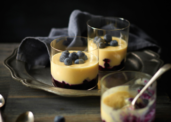 White Chocolate Mousse with Blueberry Compote